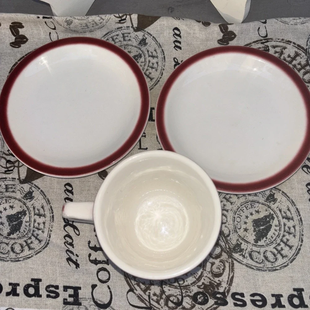 Buffalo China Maroon Air Brushed Coffee Cup & 2 Small 5